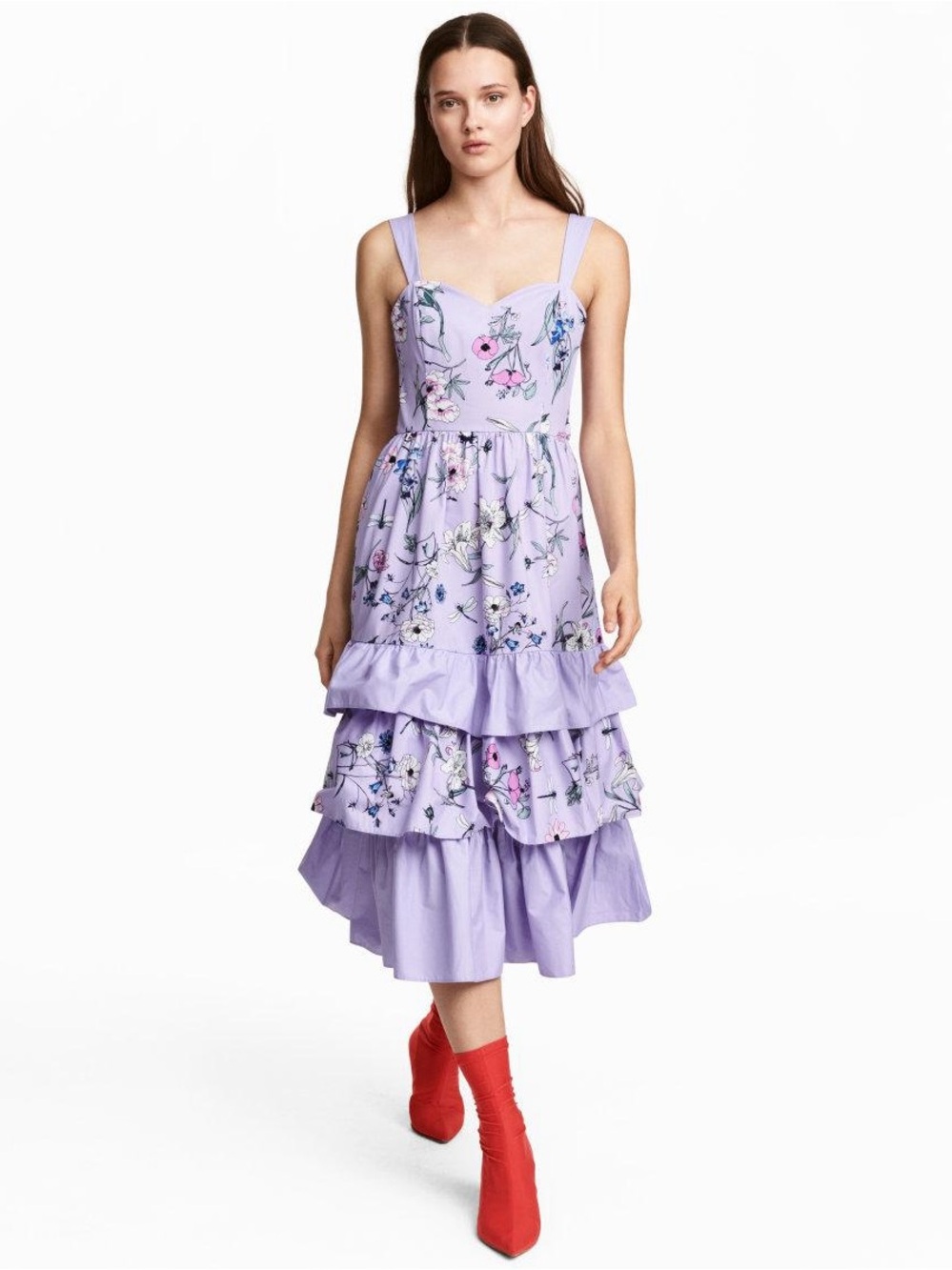 H&M Lavender Floral Tiered Sundress with Color Details Sweetheart NWT